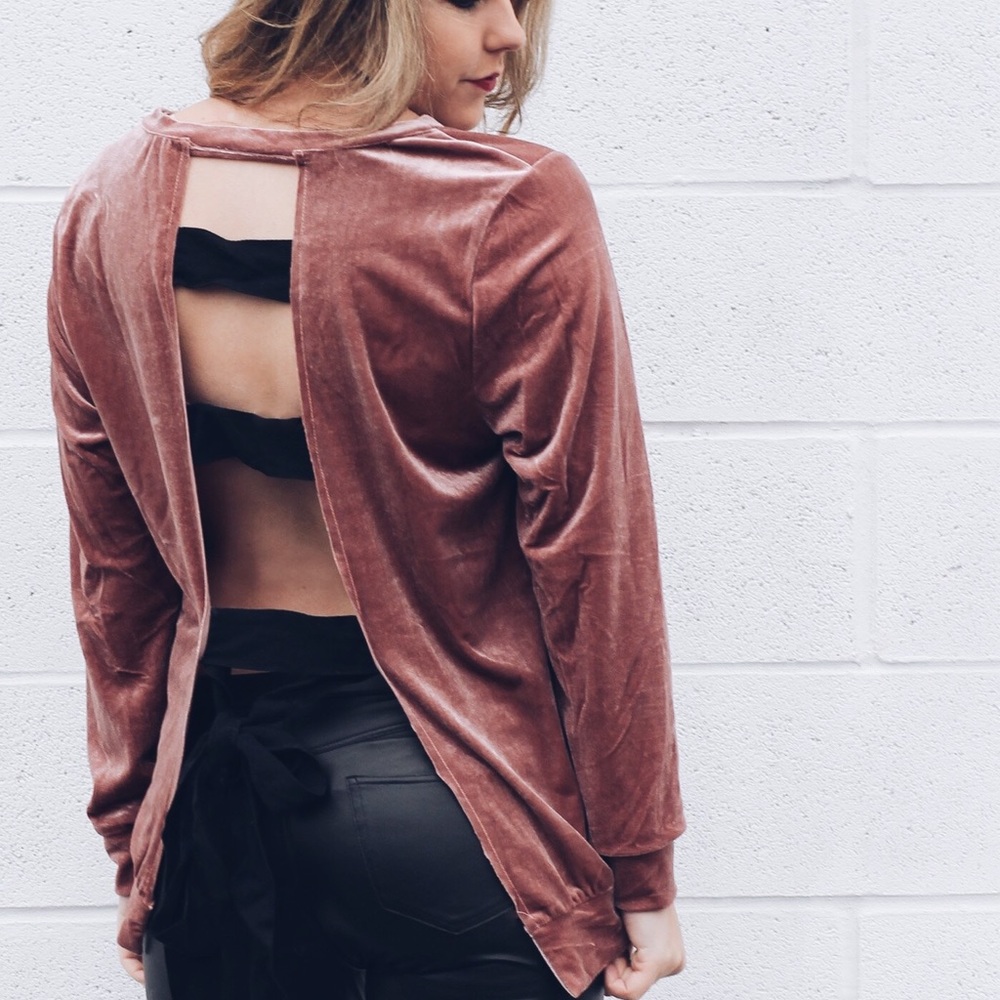 SALE! Mauve Maven - Open Back Velvet Sweater